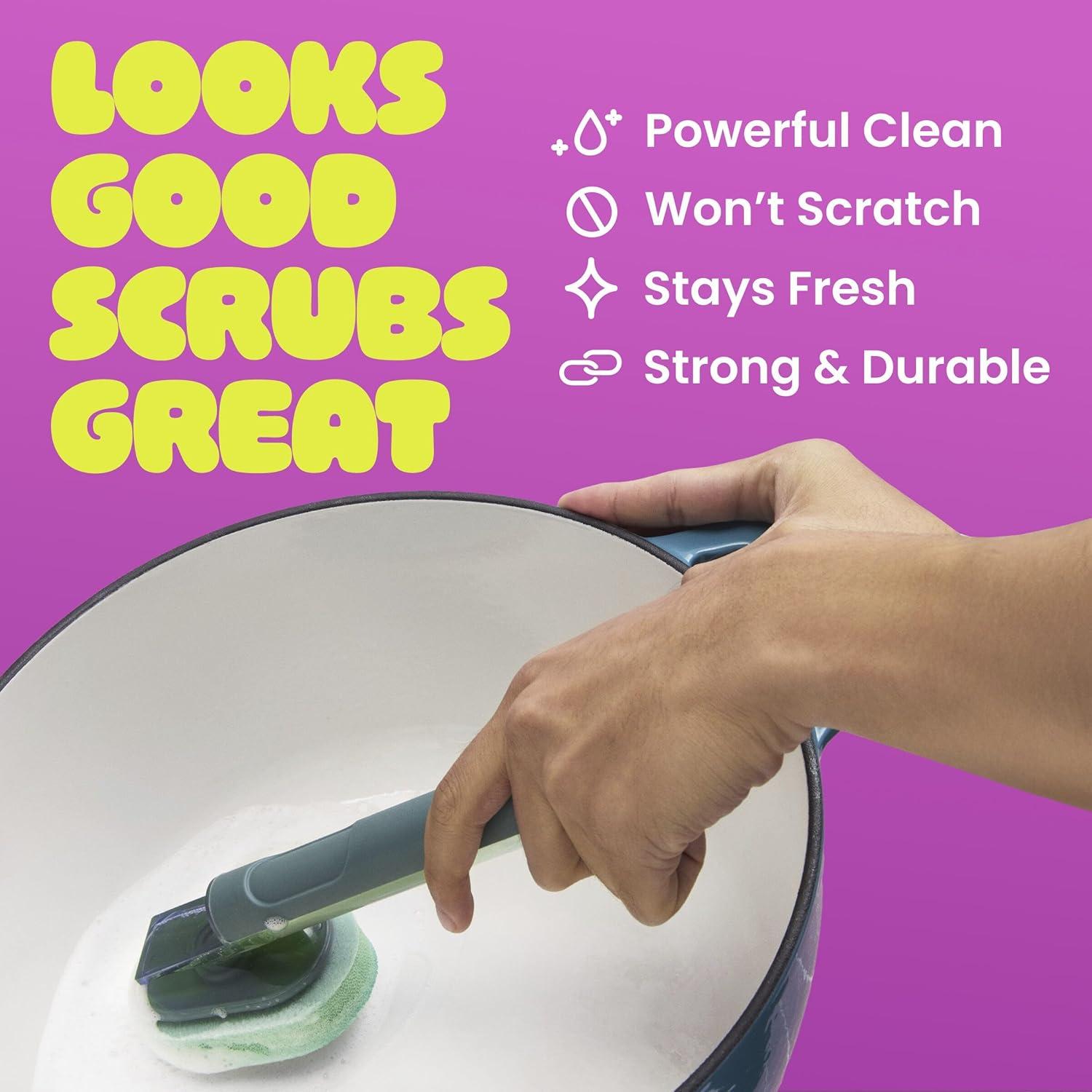 image:imageBrite by ScotchBrite Cleaning Kit Includes Fillable Dishwand with Drain Dry StandPalm Scrubber with Drain Dry Stand amp Refill Sponges