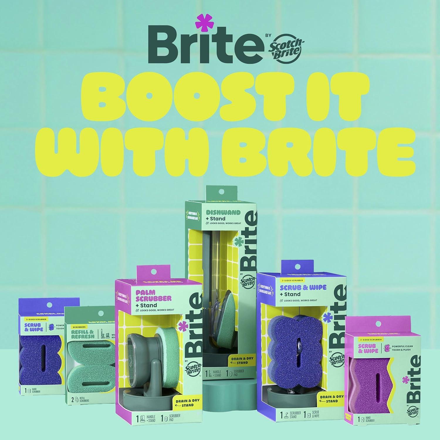 image:imageBrite by ScotchBrite Cleaning Kit Includes Fillable Dishwand with Drain Dry StandPalm Scrubber with Drain Dry Stand amp Refill Sponges