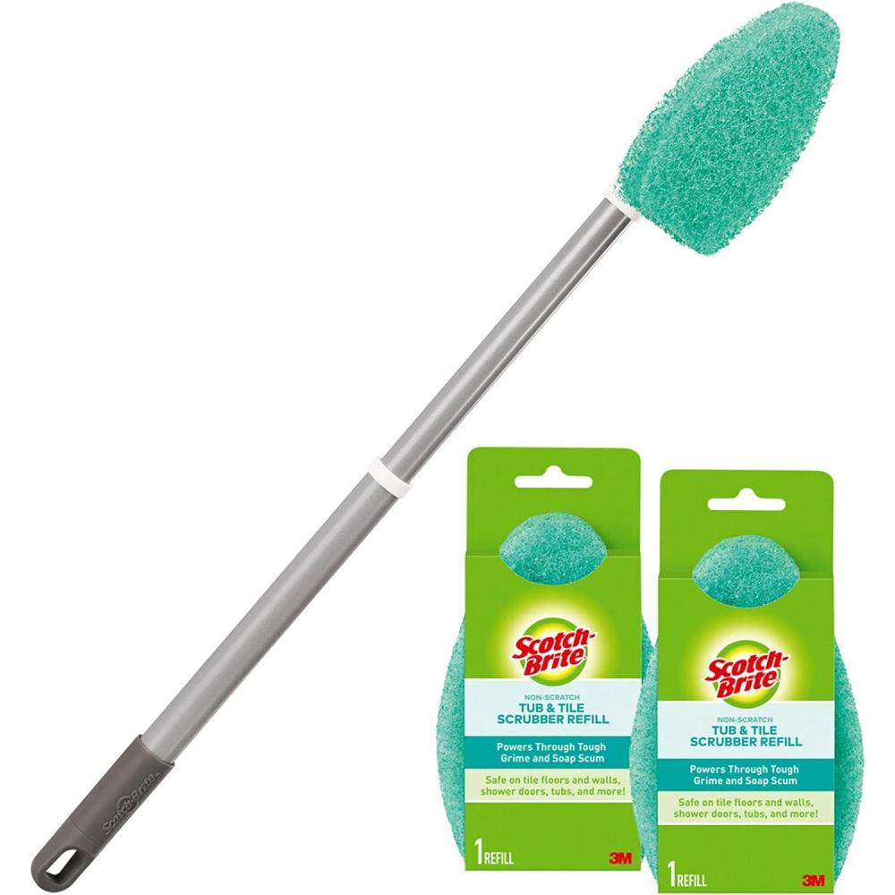 image:imageScotchBrite Extendable Tub amp Tile Scrubber Kit Includes 1 Handle and 3 NonScratch Scrubber PadsExtendable Tub  Tile Scrubber Kit