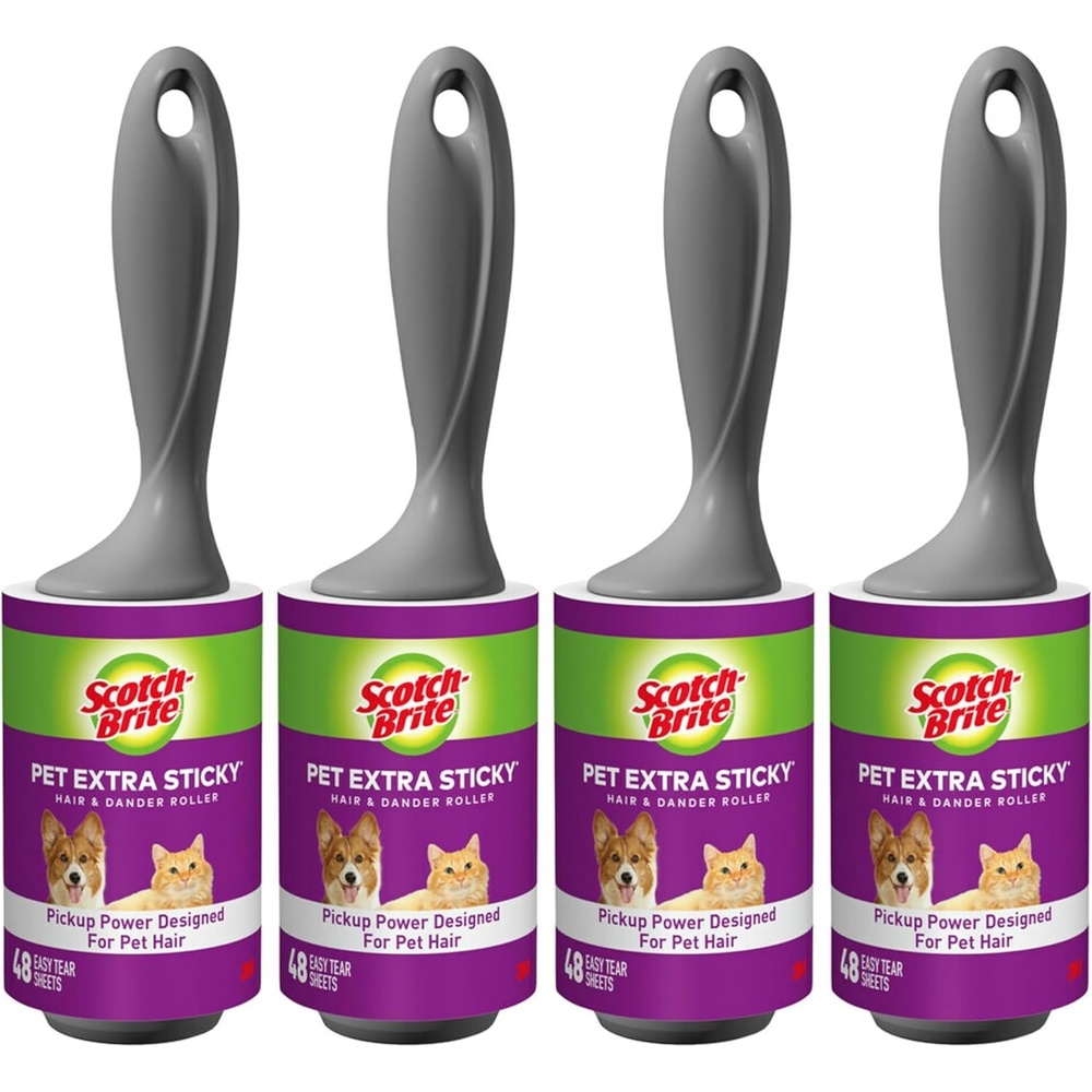 image:imageScotchBrite Pet Hair Pickup Extra Sticky Lint Roller 50 Stickier Fur amp Fluff Remover for Clothes Couches Dog Beds amp Car Seats 4 in x 225 ft 2 Pack 96 Sheets4 Pack