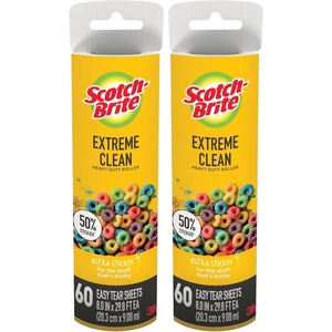 Scotch-Brite Extreme Clean Large Surface Lint Roller Refills, 8 in x 29.8 ft, 50% Stickier, 60 Easy Tear Sheets Each, 2 Pack (120 Sheets Total)(2 Refills)