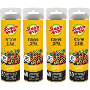 Scotch-Brite Extreme Clean Large Surface Lint Roller Refills, 8 in x 29.8 ft, 50% Stickier, 60 Easy Tear Sheets Each, 2 Pack (120 Sheets Total)(4 Refills)